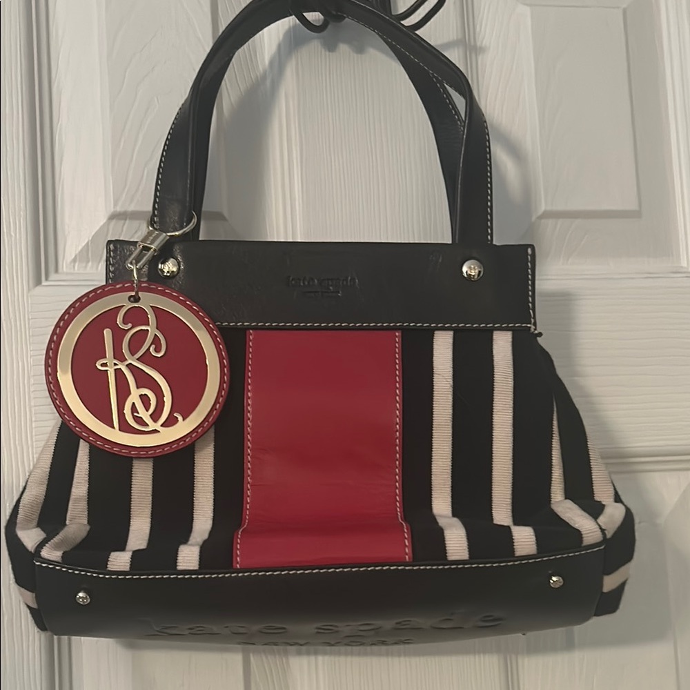Kate Spade Black and Red Satchel with Bold Stripes